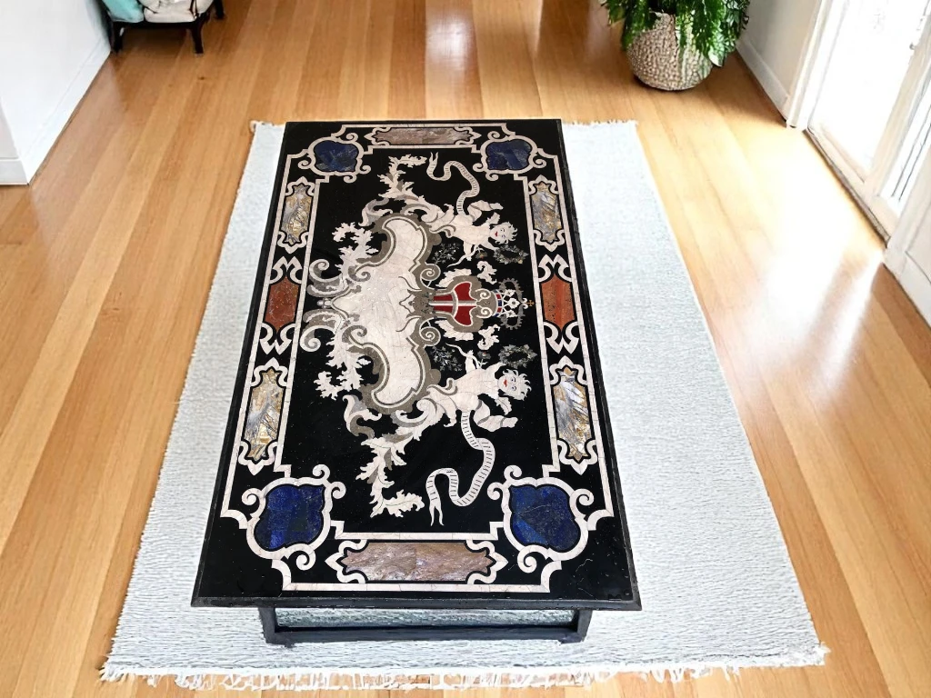 Farmhouse Black Marble Dining Room Table Decor - Handcrafted Stone Inlay